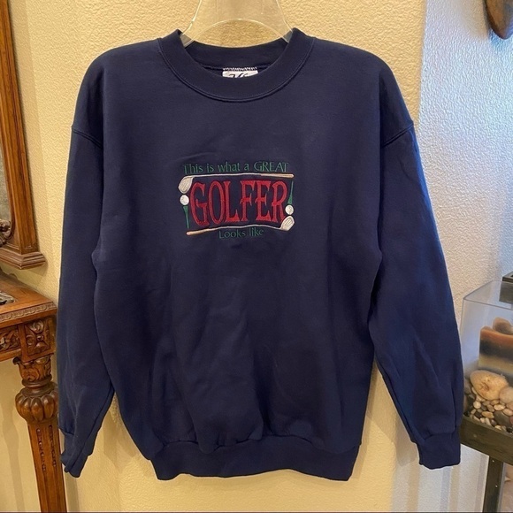 Vintage MC SPORT ‘This Is What A GREAT GOLFER Looks Like’ Navy Sweatshirt-Medium - Picture 1 of 6